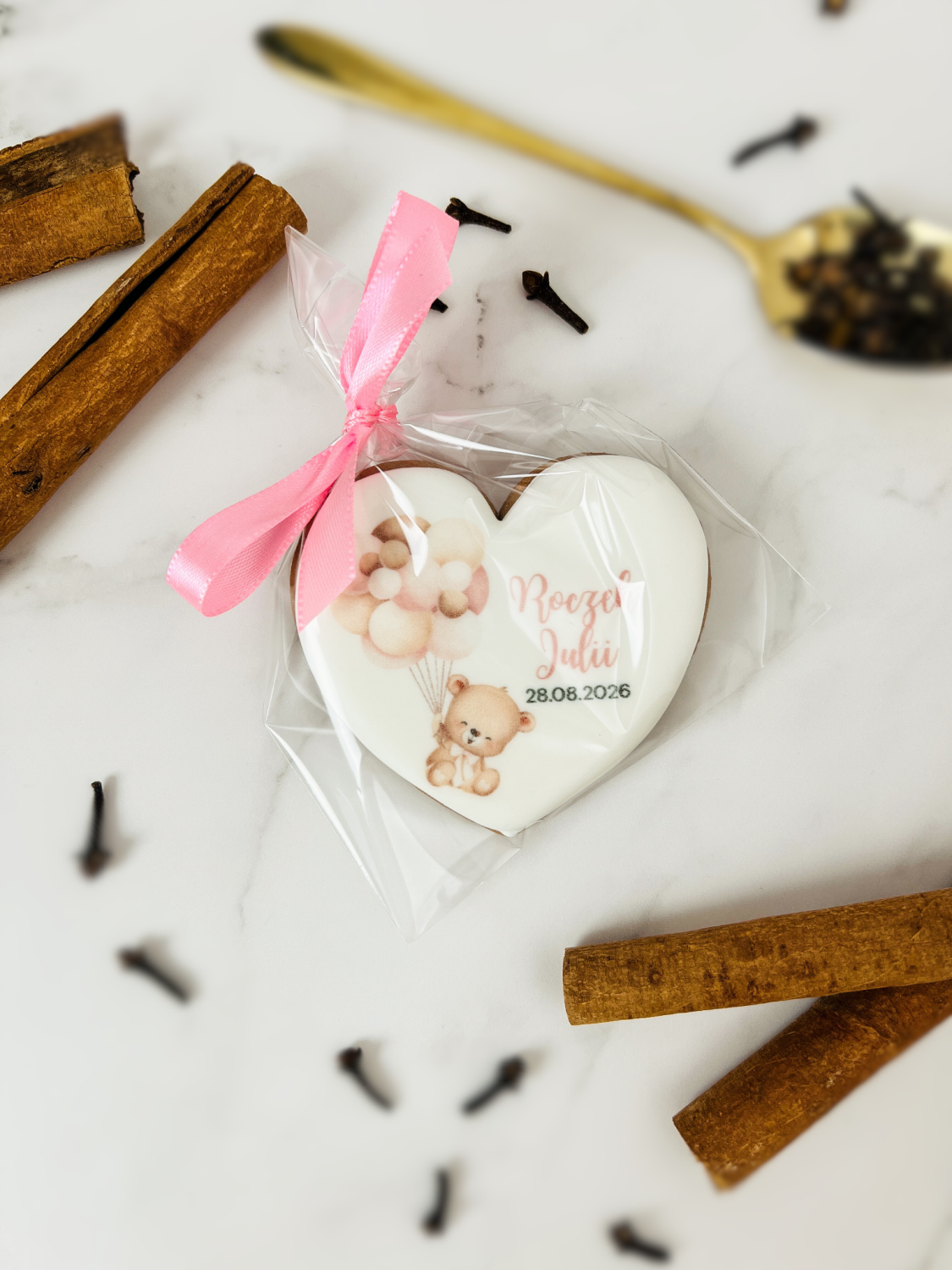 serce z misiem na roczek dziewczynki