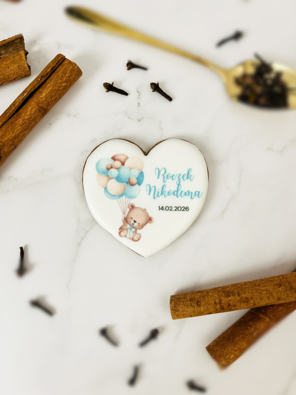 serce z misiem niebieskie podziękowanie na chrzest